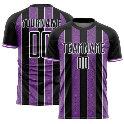 Custom Black Medium Purple-White Pinstripe Line Sports Sublimation Soccer Uniform Jersey