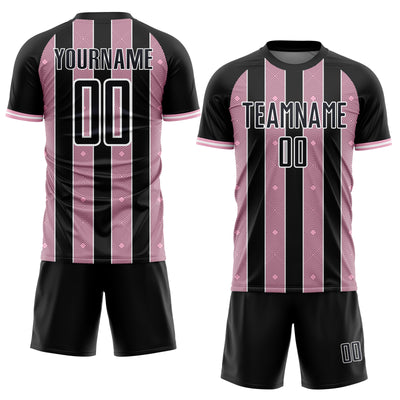 Custom Black Light Pink-White Pinstripe Line Sports Sublimation Soccer Uniform Jersey