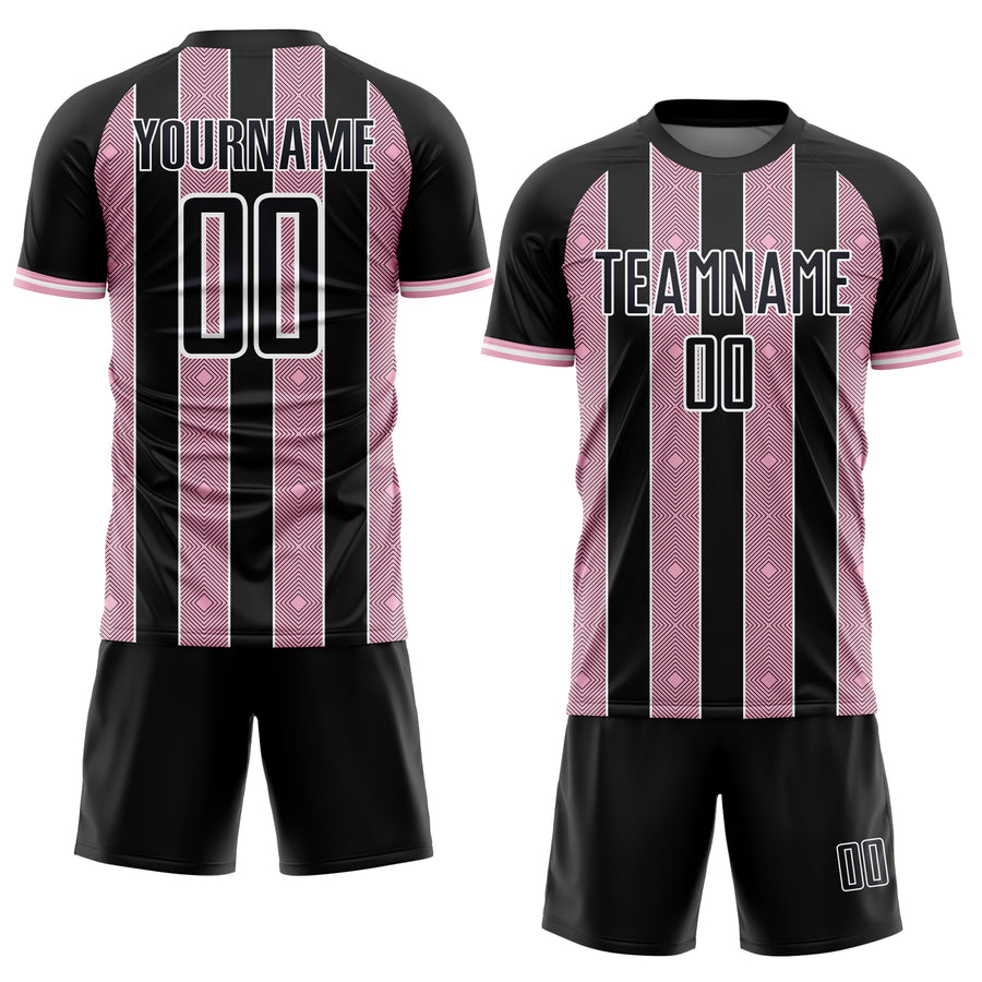 Custom Black Light Pink-White Pinstripe Line Sports Sublimation Soccer Uniform Jersey