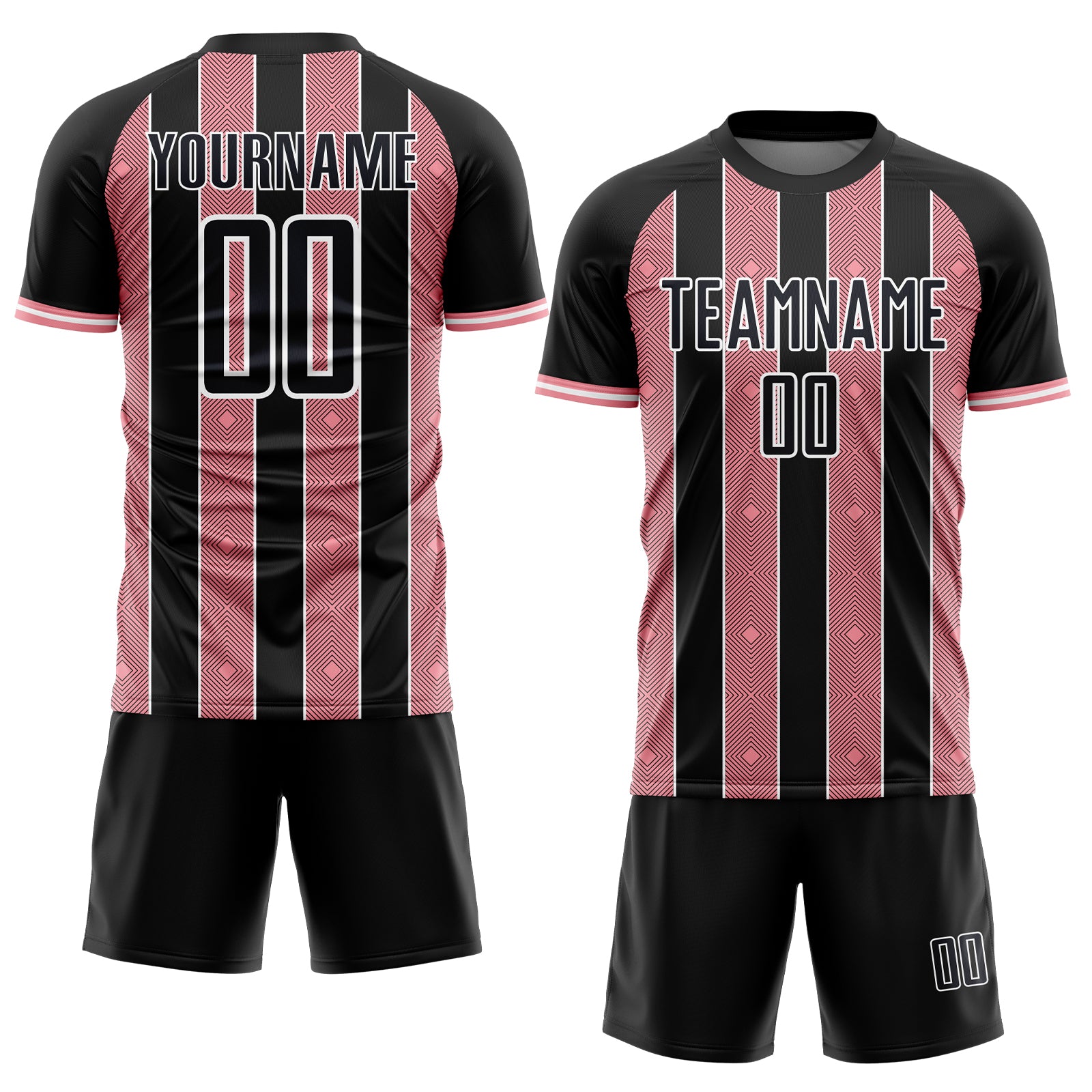 Custom Black Medium Pink-White Pinstripe Line Sports Sublimation Soccer Uniform Jersey