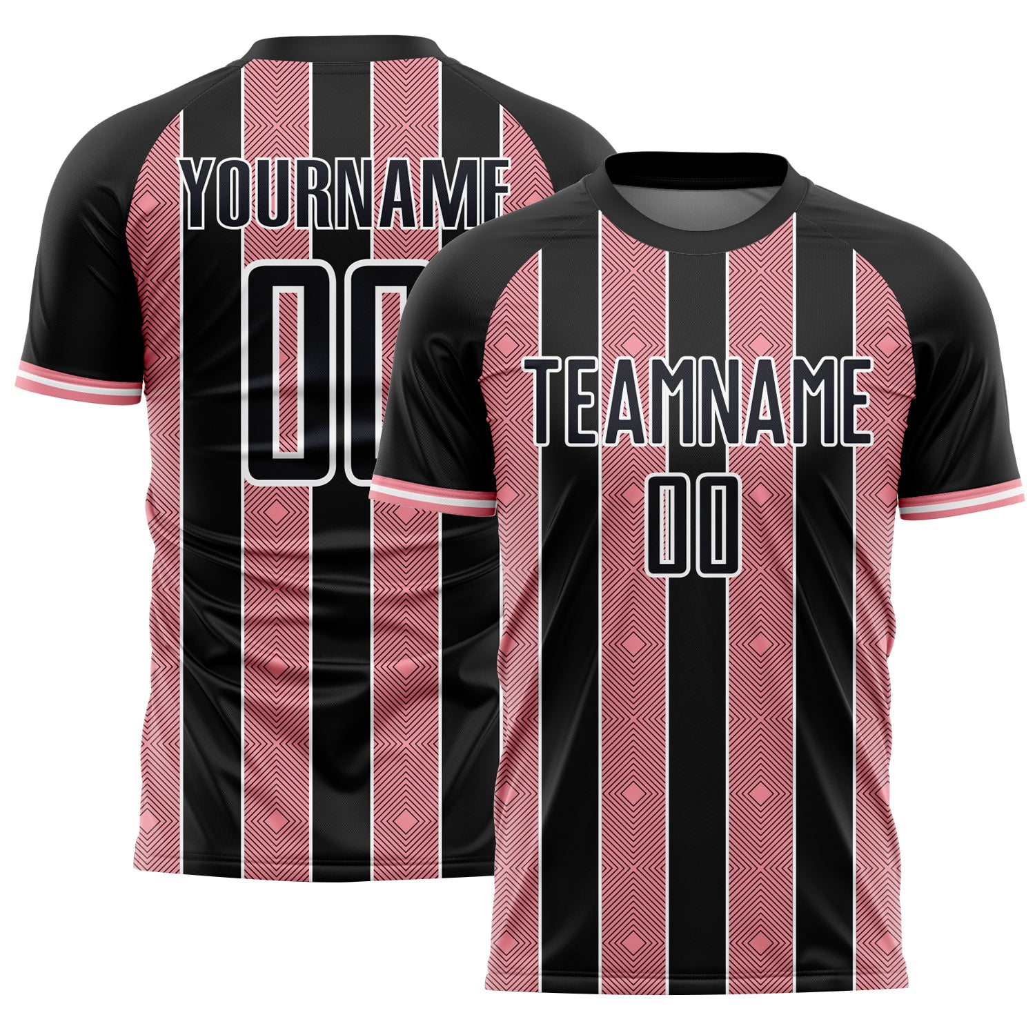 Custom Black Medium Pink-White Pinstripe Line Sports Sublimation Soccer Uniform Jersey