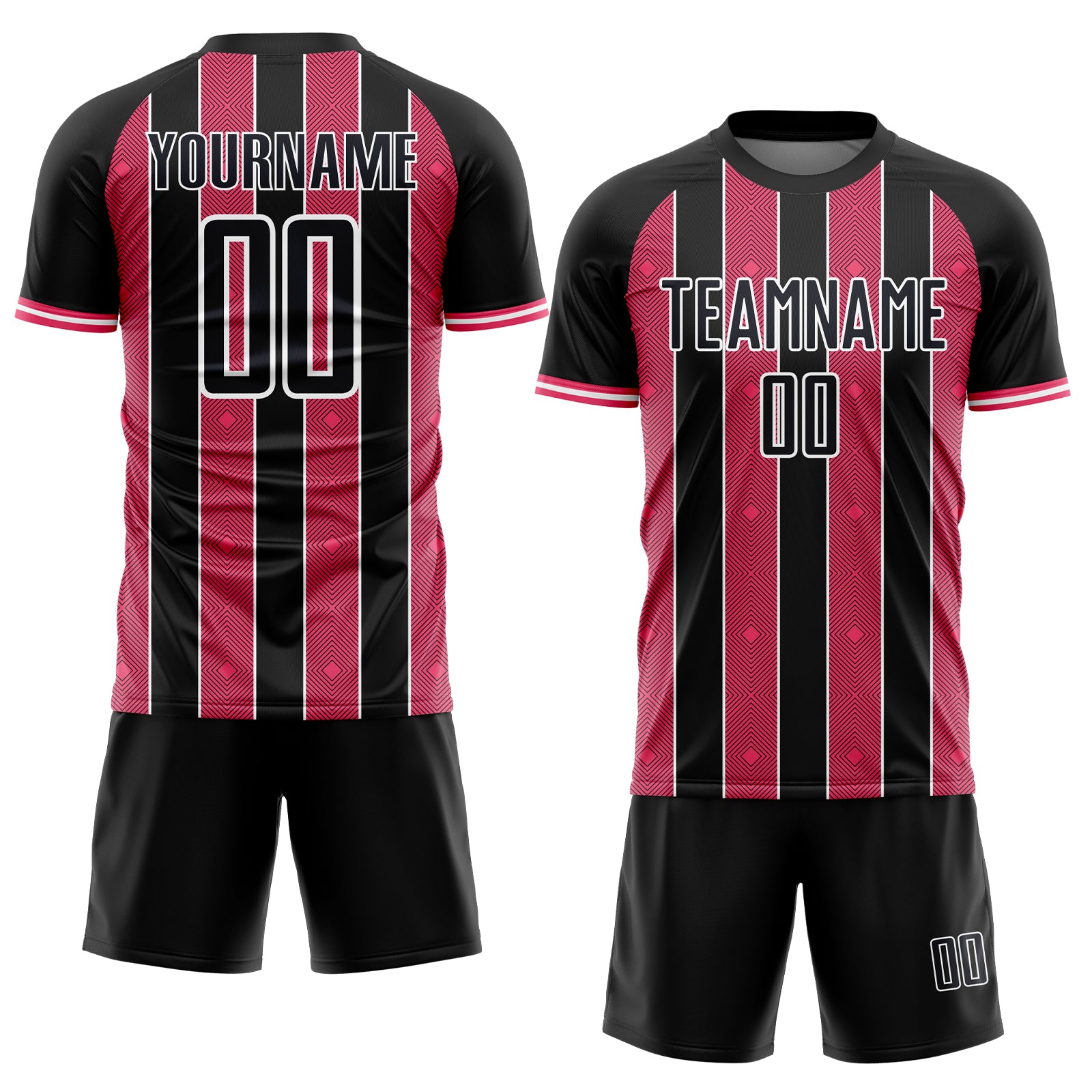 Custom Black Neon Pink-White Pinstripe Line Sports Sublimation Soccer Uniform Jersey