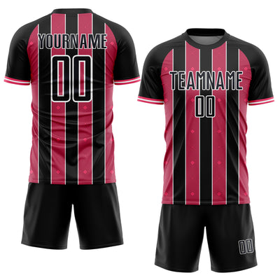 Custom Black Neon Pink-White Pinstripe Line Sports Sublimation Soccer Uniform Jersey