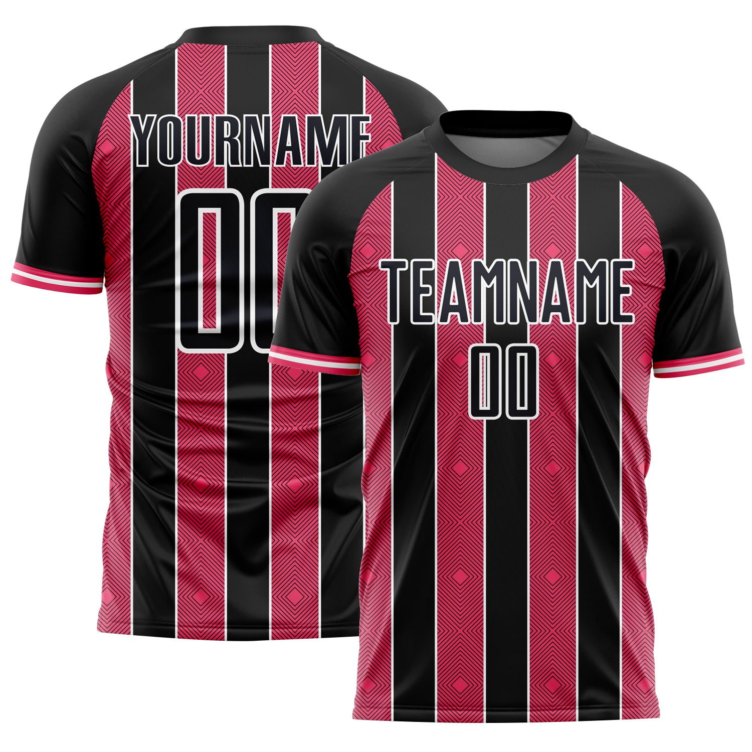 Custom Black Neon Pink-White Pinstripe Line Sports Sublimation Soccer Uniform Jersey