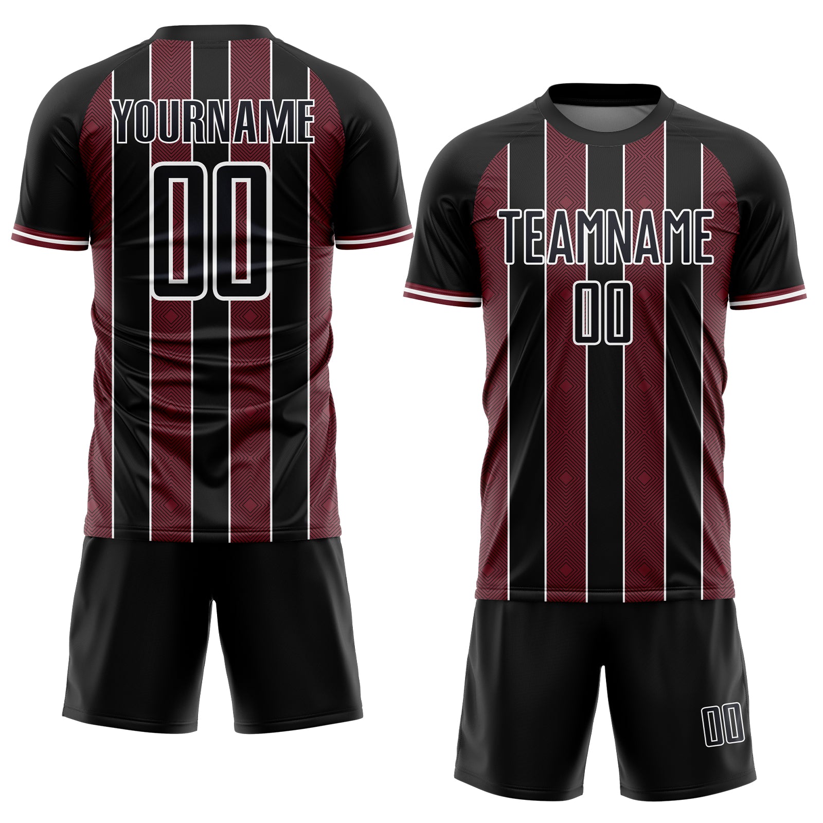 Custom Black Burgundy-White Pinstripe Line Sports Sublimation Soccer Uniform Jersey