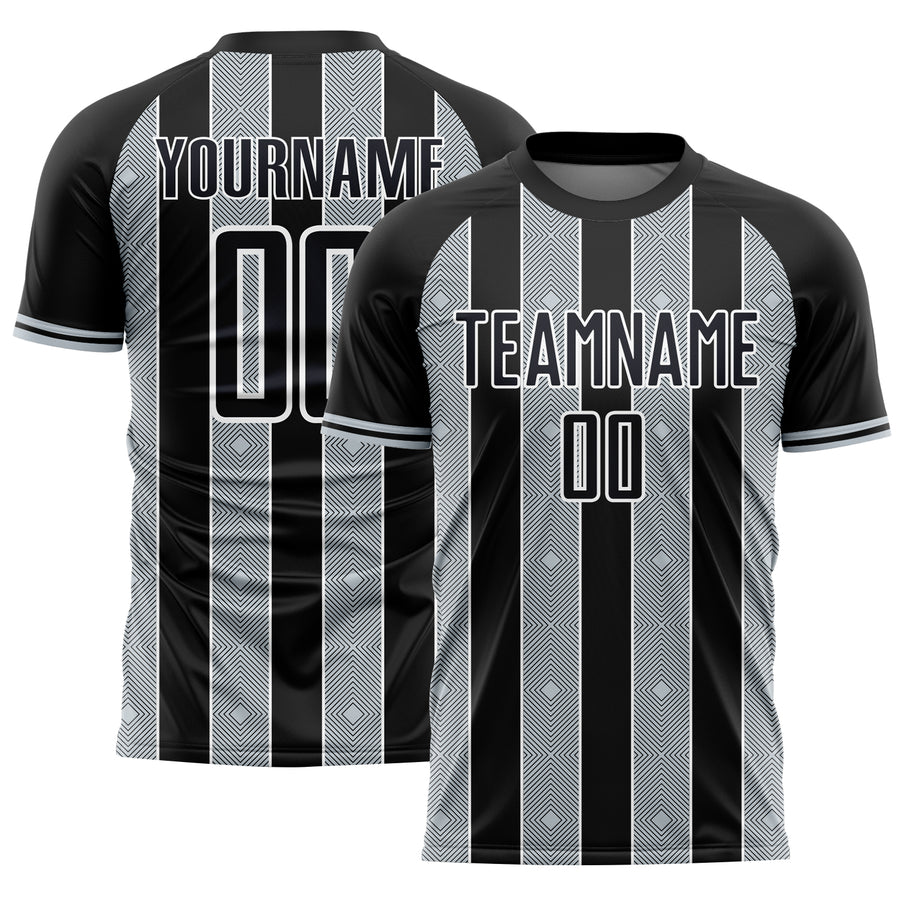Custom Black Silver-White Pinstripe Line Sports Sublimation Soccer Uniform Jersey