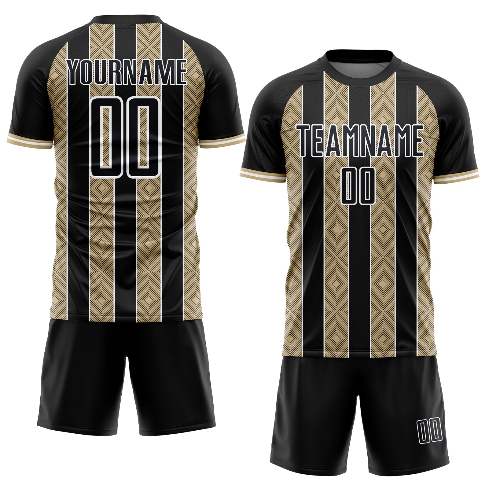 Custom Black Vegas Gold-White Pinstripe Line Sports Sublimation Soccer Uniform Jersey