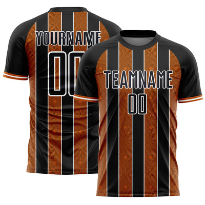 Custom Black Texas Orange-White Pinstripe Line Sports Sublimation Soccer Uniform Jersey