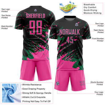 Custom Black Pink-Kelly Green Abstract Fragment Art Splash Sports Sublimation Soccer Uniform Jersey