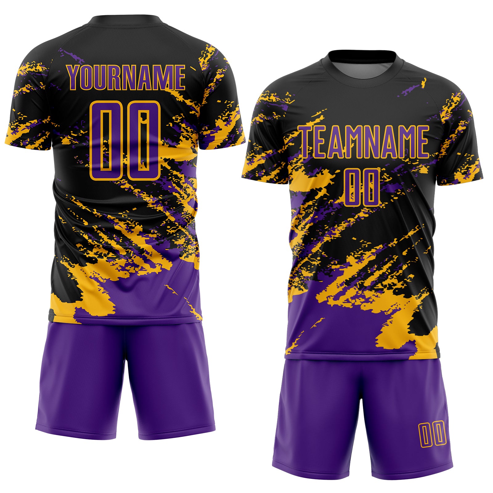 Custom Black Purple-Gold Abstract Fragment Art Splash Sports Sublimation Soccer Uniform Jersey
