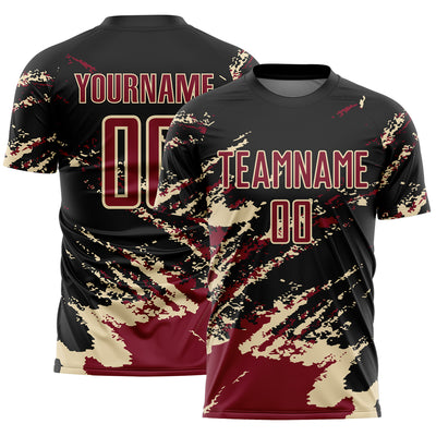 Custom Black Crimson-Cream Abstract Fragment Art Splash Sports Sublimation Soccer Uniform Jersey