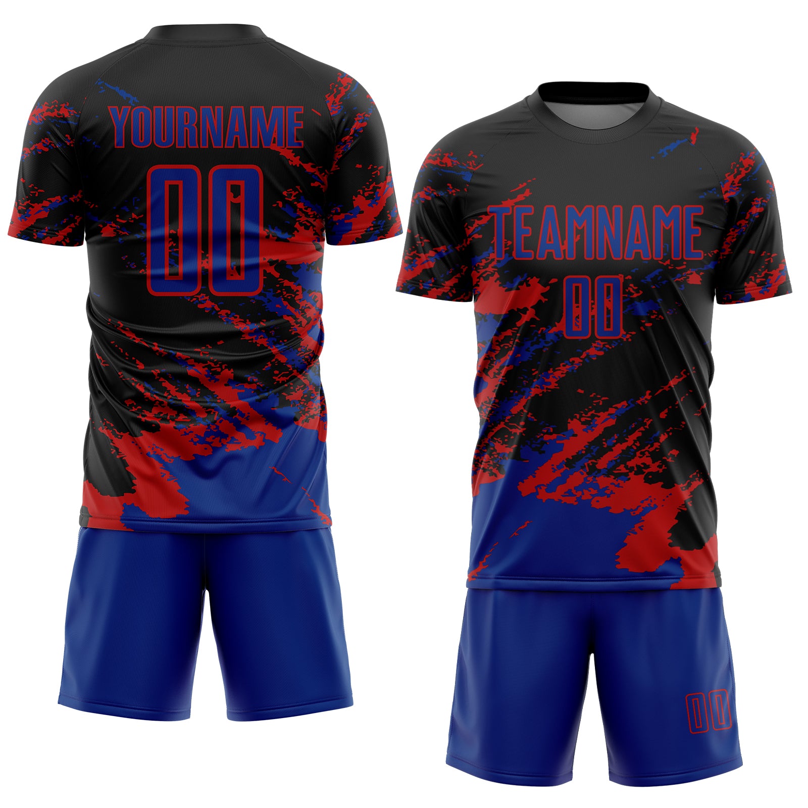 Custom Black Royal-Red Abstract Fragment Art Splash Sports Sublimation Soccer Uniform Jersey