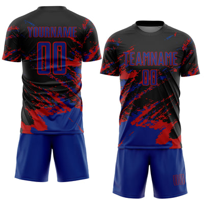 Custom Black Royal-Red Abstract Fragment Art Splash Sports Sublimation Soccer Uniform Jersey