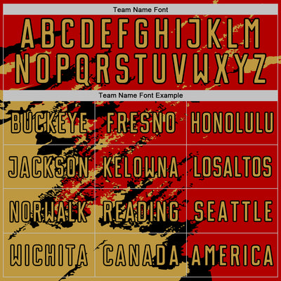 Custom Red Old Gold-Black Abstract Fragment Art Splash Sports Sublimation Soccer Uniform Jersey