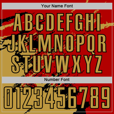 Custom Red Old Gold-Black Abstract Fragment Art Splash Sports Sublimation Soccer Uniform Jersey