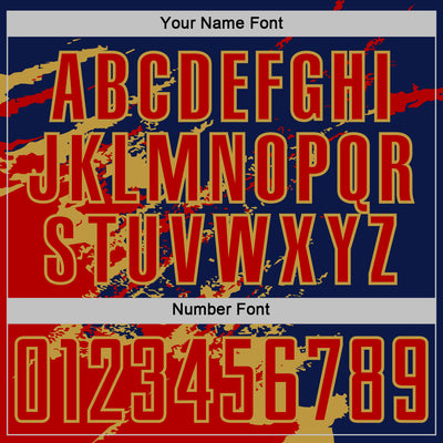 Custom Navy Red-Old Gold Abstract Fragment Art Splash Sports Sublimation Soccer Uniform Jersey