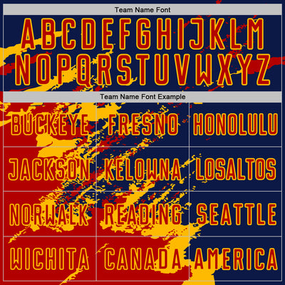 Custom Navy Red-Gold Abstract Fragment Art Splash Sports Sublimation Soccer Uniform Jersey