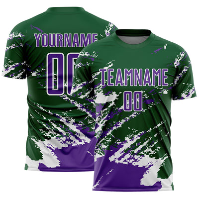 Custom Green Purple-White Abstract Fragment Art Splash Sports Sublimation Soccer Uniform Jersey