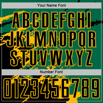 Custom Kelly Green Black-Gold Abstract Fragment Art Splash Sports Sublimation Soccer Uniform Jersey