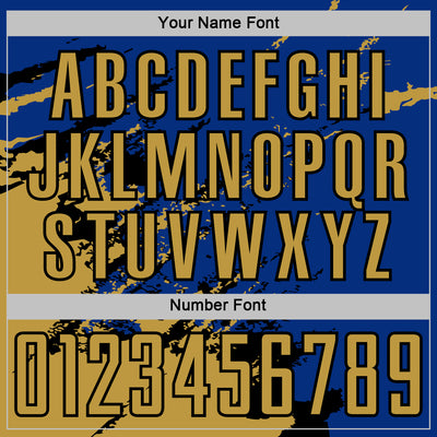 Custom Royal Old Gold-Black Abstract Fragment Art Splash Sports Sublimation Soccer Uniform Jersey