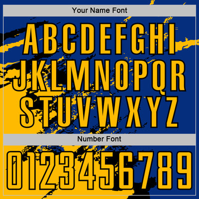 Custom Royal Gold-Black Abstract Fragment Art Splash Sports Sublimation Soccer Uniform Jersey