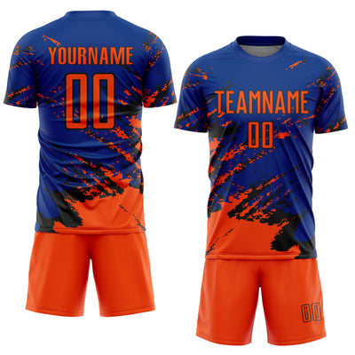 Custom Royal Orange-Black Abstract Fragment Art Splash Sports Sublimation Soccer Uniform Jersey