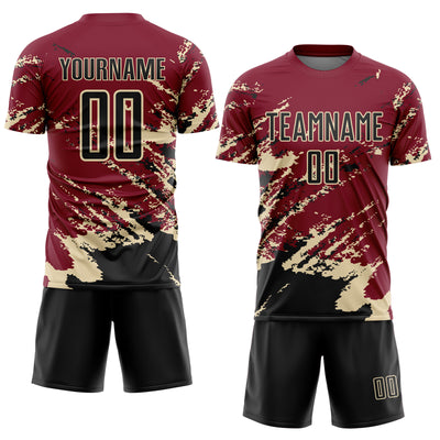 Custom Crimson Black-Cream Abstract Fragment Art Splash Sports Sublimation Soccer Uniform Jersey