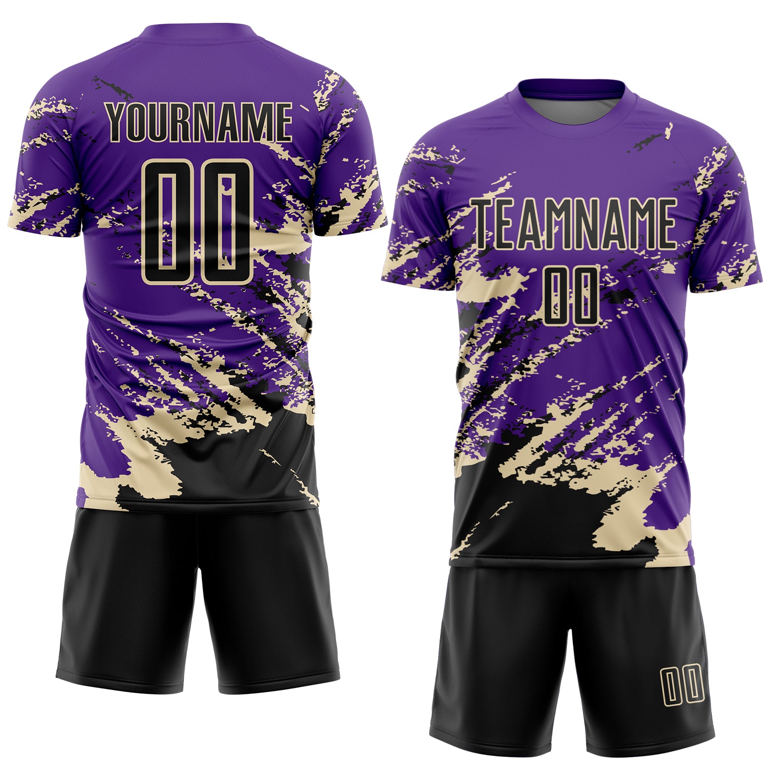 Custom Purple Black-Cream Abstract Fragment Art Splash Sports Sublimation Soccer Uniform Jersey