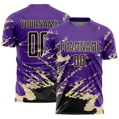 Custom Purple Black-Cream Abstract Fragment Art Splash Sports Sublimation Soccer Uniform Jersey