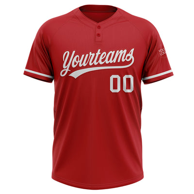 Custom Red White Two-Button Unisex Softball Jersey