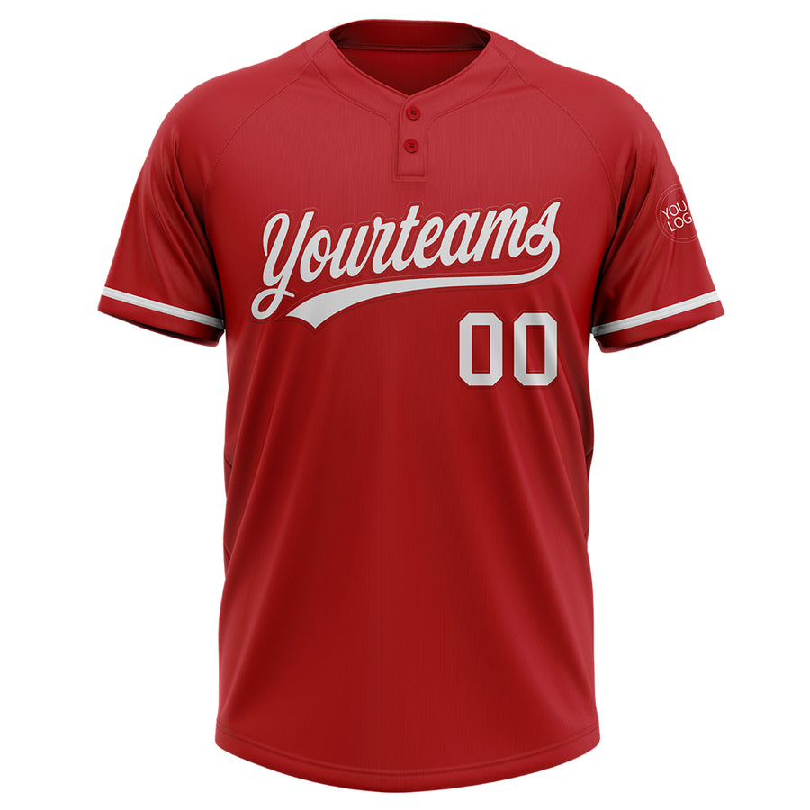 Custom Red White Two-Button Unisex Softball Jersey