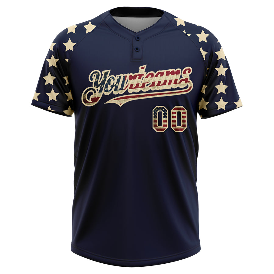 Custom Navy Vintage USA Flag-Cream 3D American Flag Fashion Two-Button Unisex Softball Jersey