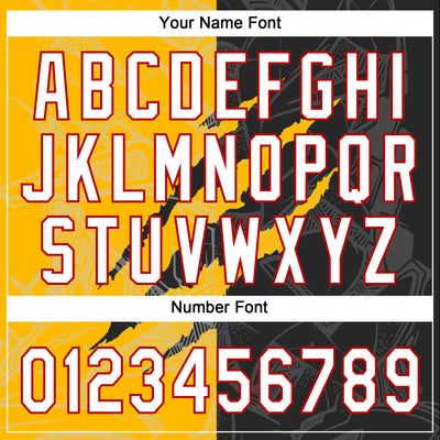 Custom Graffiti Pattern Black Gold-Red 3D Two-Button Unisex Softball Jersey