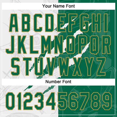 Custom Graffiti Pattern Kelly Green-Old Gold 3D Two-Button Unisex Softball Jersey