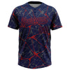 Custom Navy Red 3D Pattern Abstract Network Two-Button Unisex Softball Jersey
