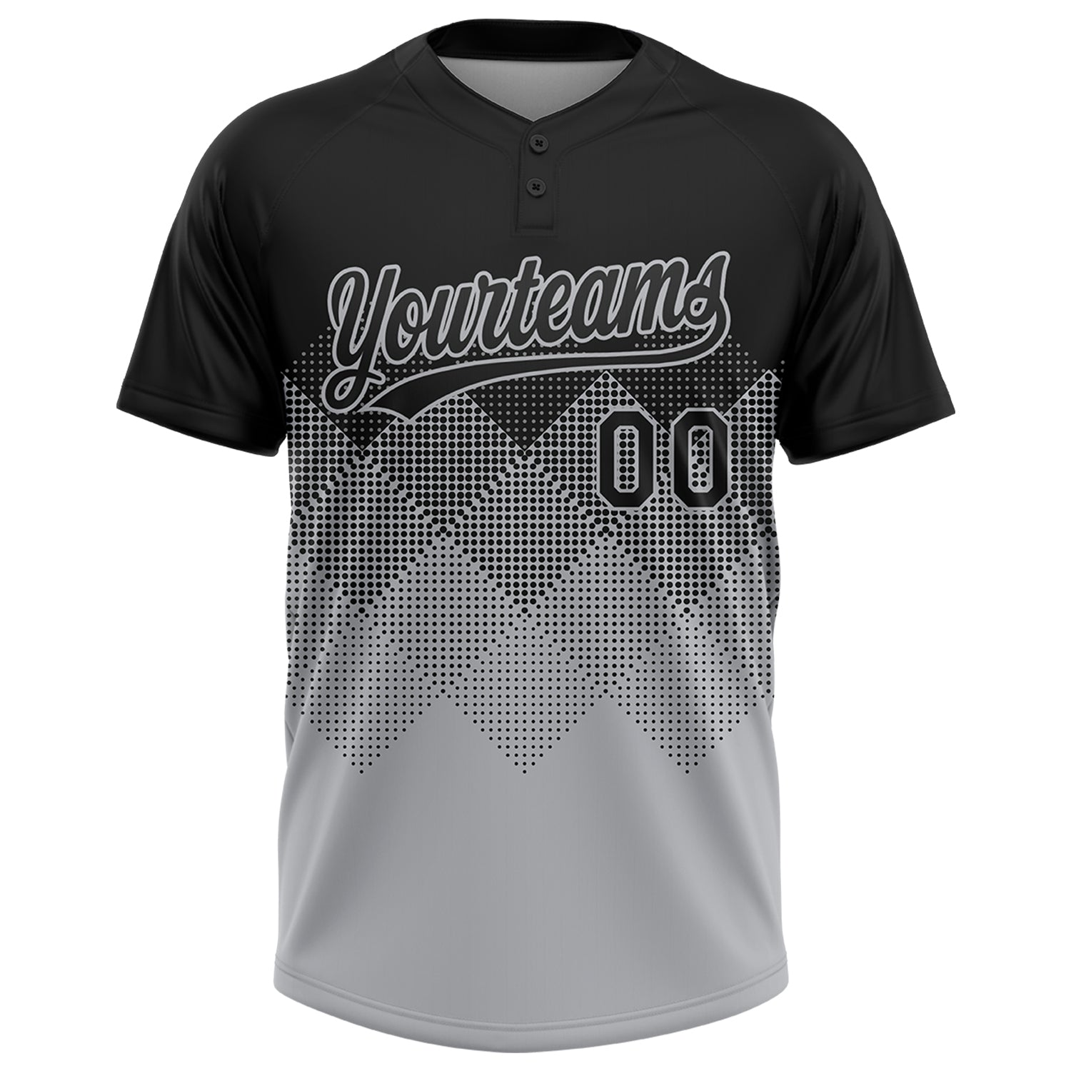Custom Black Gray 3D Pattern Gradient Square Shapes Two-Button Unisex Softball Jersey