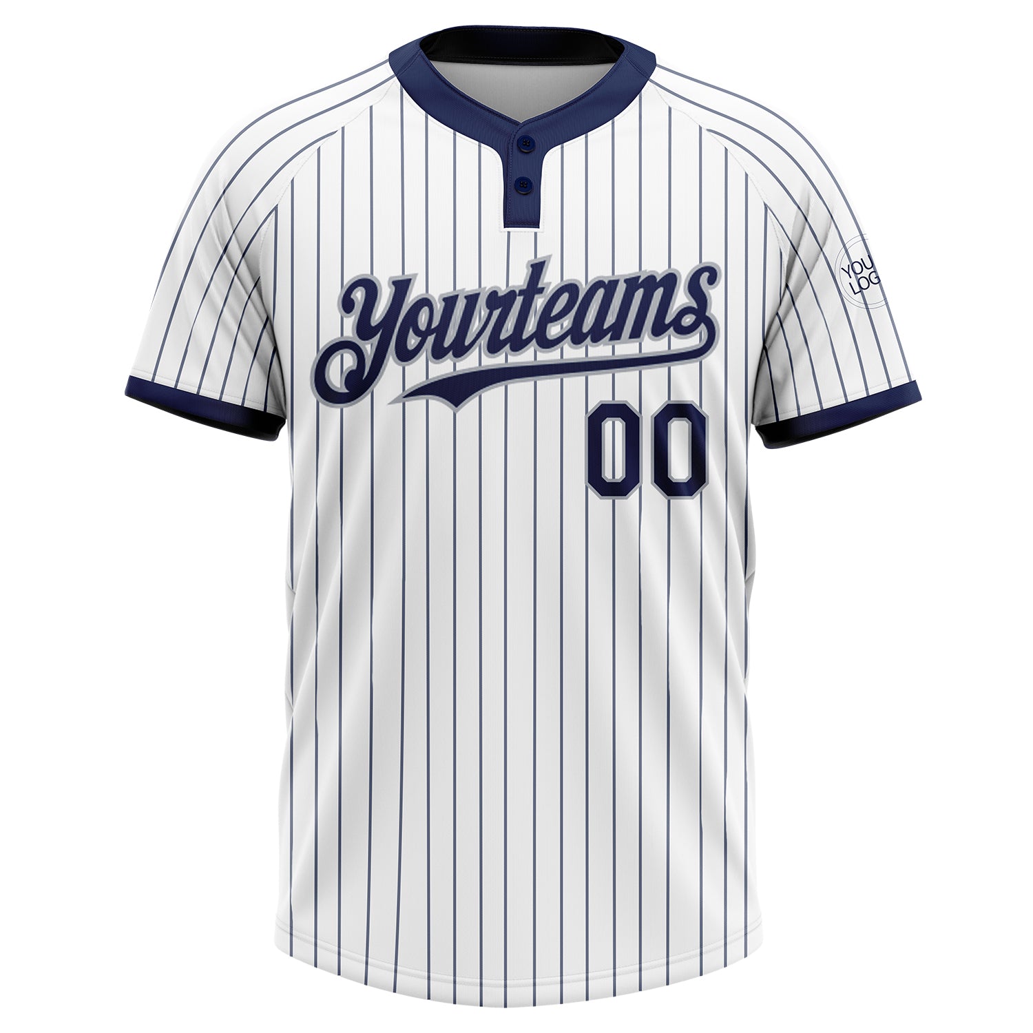 Custom White Navy Pinstripe Gray Two-Button Unisex Softball Jersey
