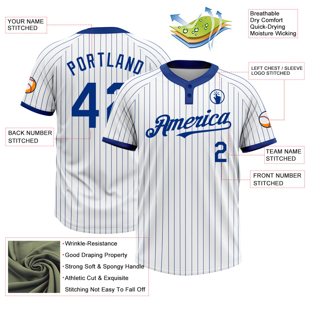 Custom White Royal Pinstripe Royal Two-Button Unisex Softball Jersey