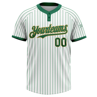 Custom White Kelly Green Pinstripe Old Gold Two-Button Unisex Softball Jersey
