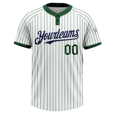 Custom White Green Pinstripe Navy Two-Button Unisex Softball Jersey