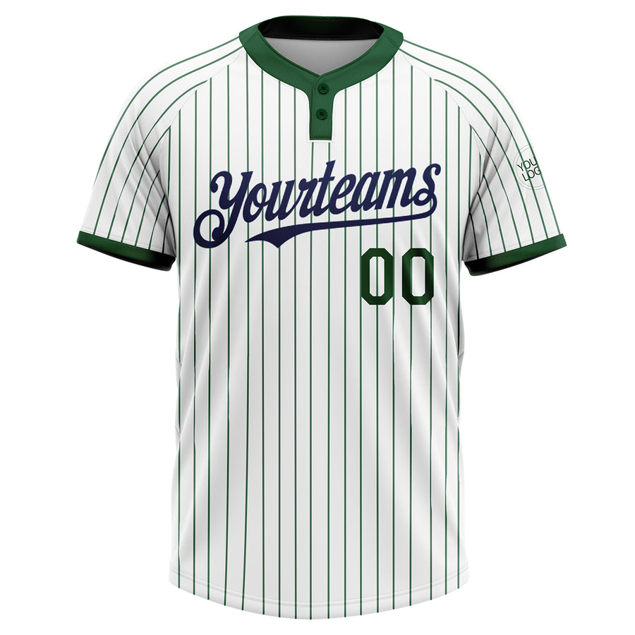 Custom White Green Pinstripe Navy Two-Button Unisex Softball Jersey