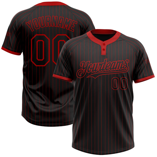 Custom Black Softball Jersey Red Pinstripe Red Two-Button Unisex