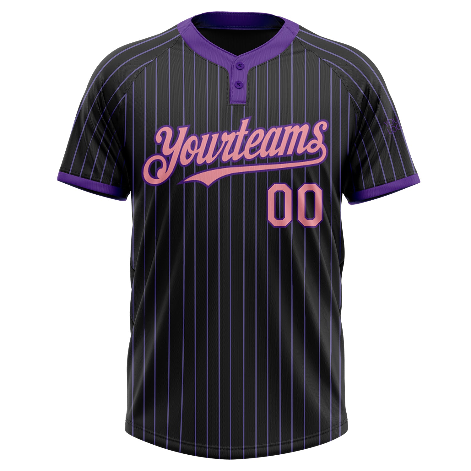 Custom Black Purple Pinstripe Medium Pink Two-Button Unisex Softball Jersey