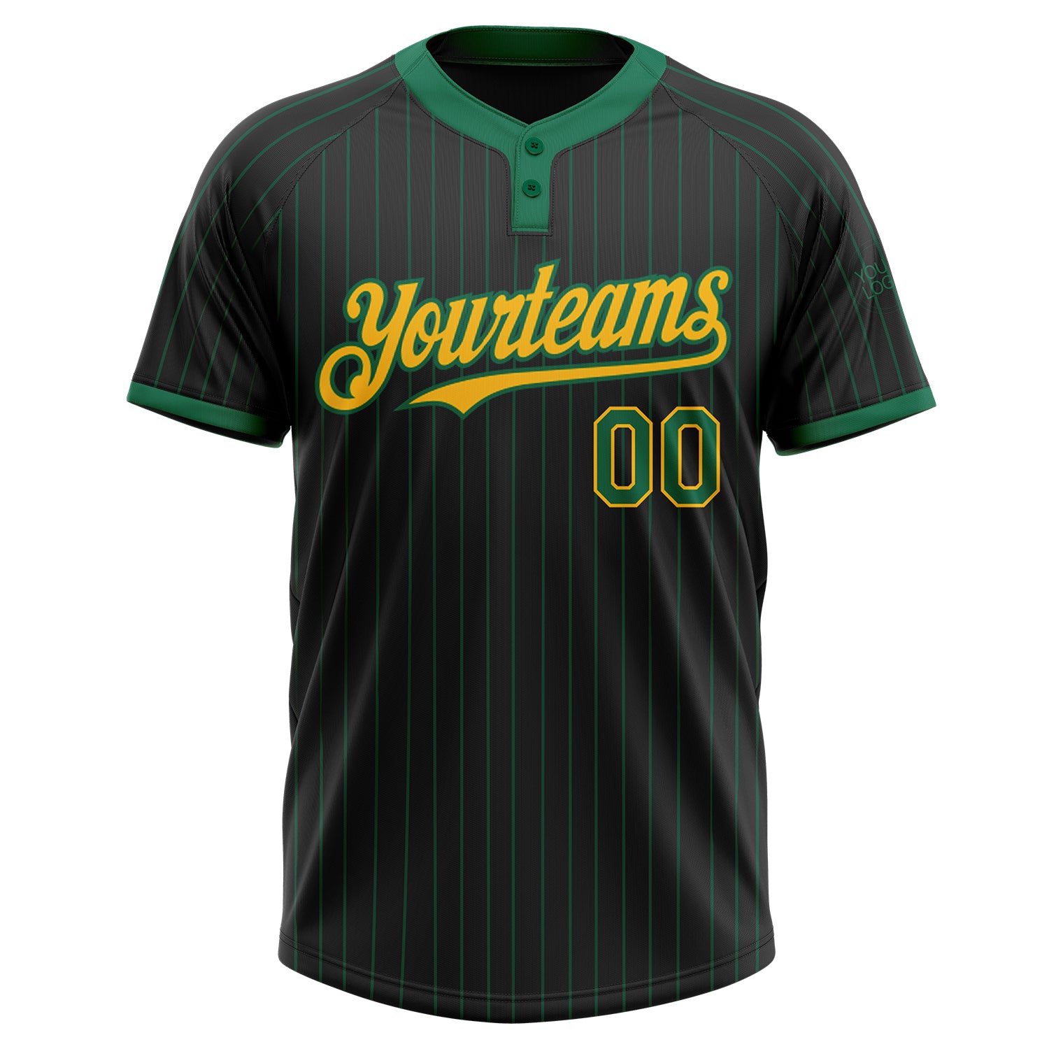 Custom Black Kelly Green Pinstripe Gold Two-Button Unisex Softball Jersey