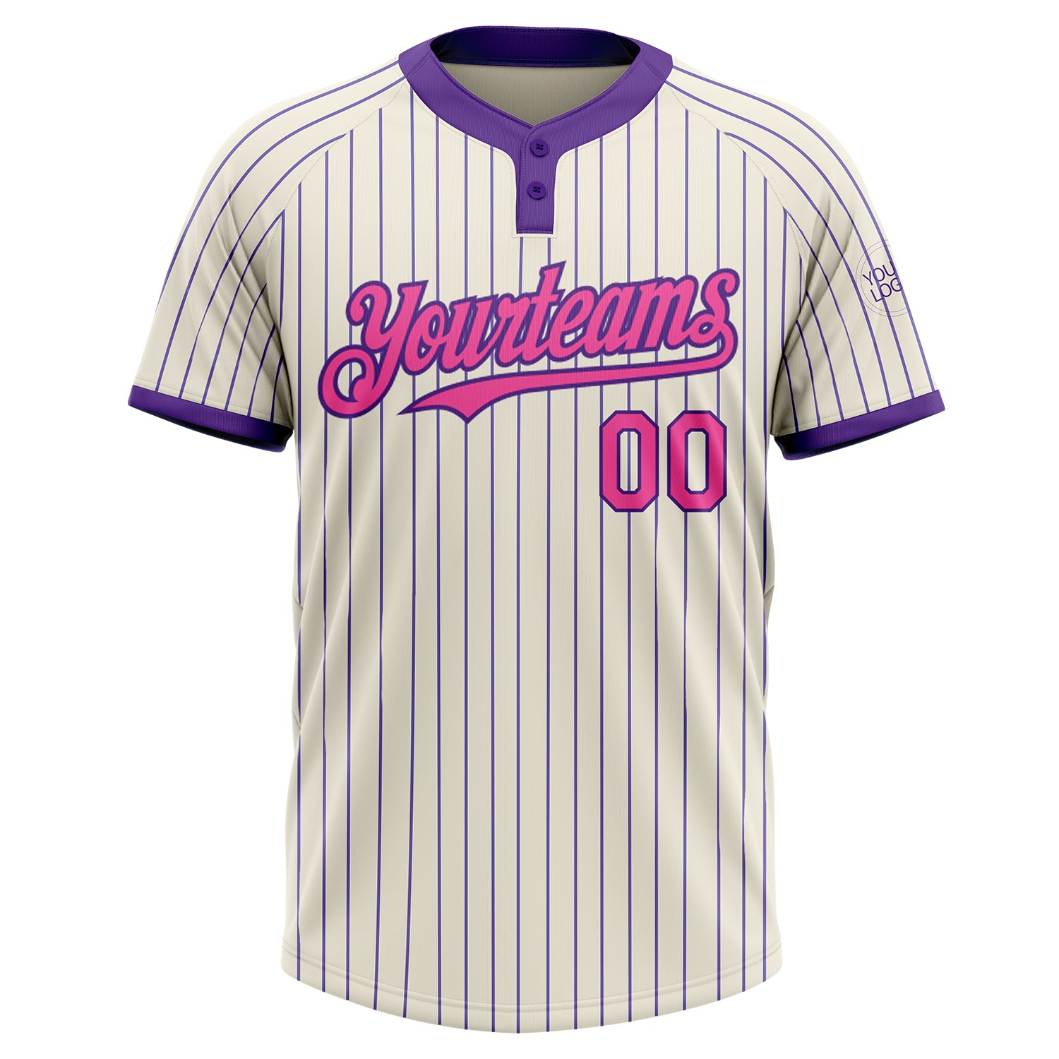 Custom Cream Purple Pinstripe Pink Two-Button Unisex Softball Jersey