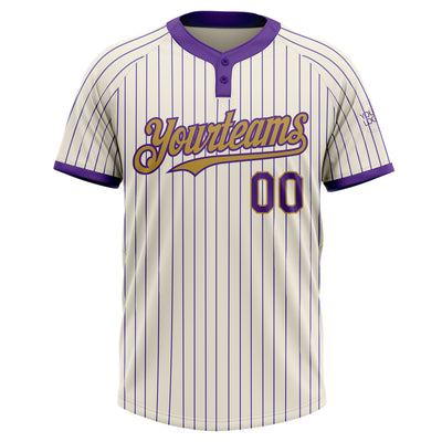 Custom Cream Purple Pinstripe Old Gold Two-Button Unisex Softball Jersey