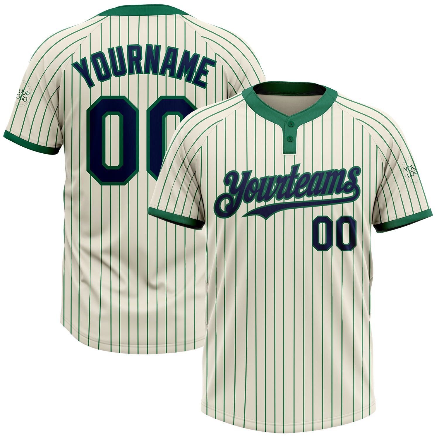 Custom Cream Kelly Green Pinstripe Navy Two-Button Unisex Softball Jersey