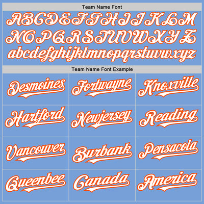 Custom Light Blue Orange Pinstripe White Two-Button Unisex Softball Jersey