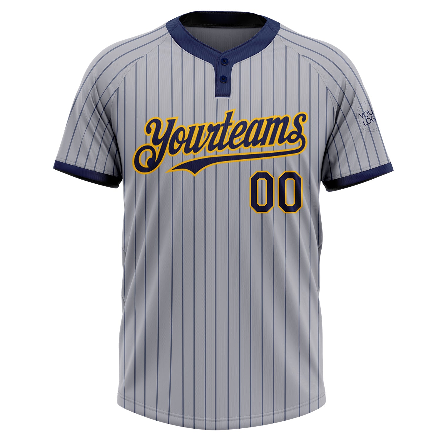 Custom Gray Navy Pinstripe Gold Two-Button Unisex Softball Jersey