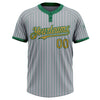 Custom Gray Kelly Green Pinstripe Old Gold Two-Button Unisex Softball Jersey